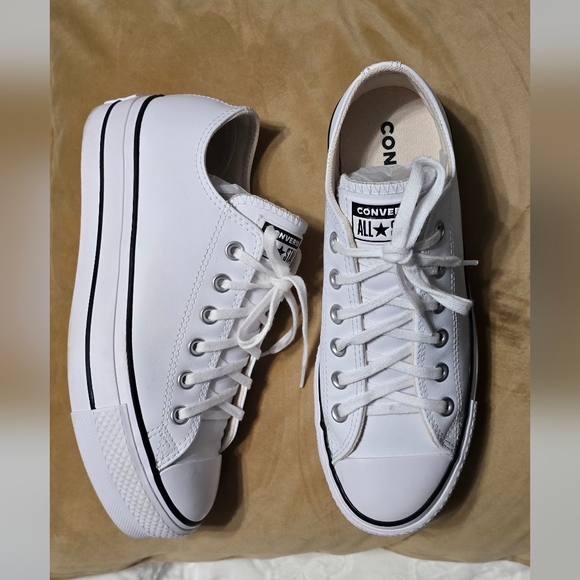 Converse Shoes - Converse White Low Top Platform Sneakers with Black Trim